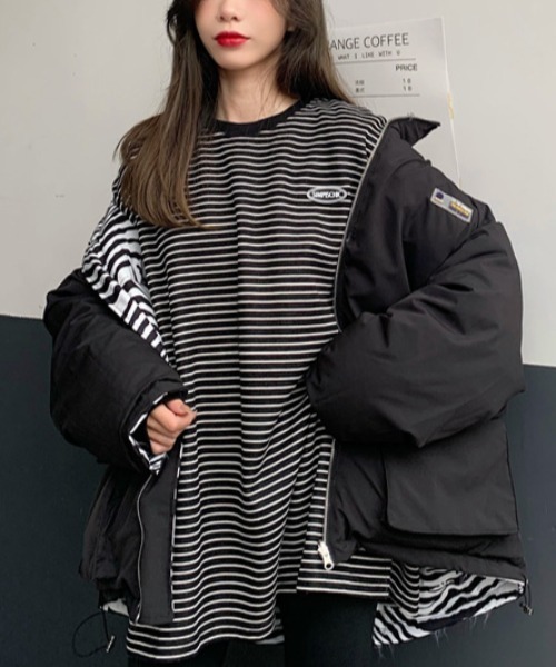 Per sist ence(パーシエンス)の「ワンポイントボーダー BIG長袖Tシャツ(Tシャツ/カットソー・レディース・ホワイト/ブラック・FREE)」の21枚目の写真