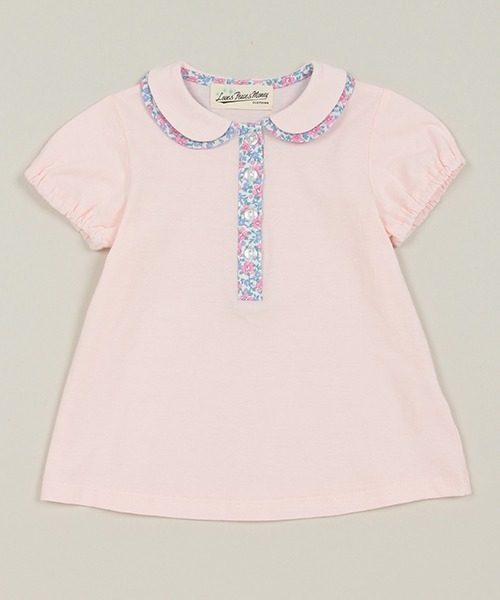 Love&Peace&Money（ラブアンドピースアンドマネー）の「小花柄コンビ半袖ブラウス（シャツ/ブラウス・キッズ・ライトピンク/オフホワイト・80ｃｍ/90cm/100cm/110cm/120cm/130cm）」の2枚目の写真