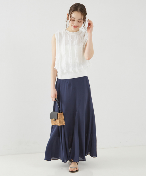 Rouge vif（ルージュヴィフ）の「フィブリルローン切り替えマキシスカート（スカート・レディース・ネイビー/ベージュ・36/38）」の13枚目の写真