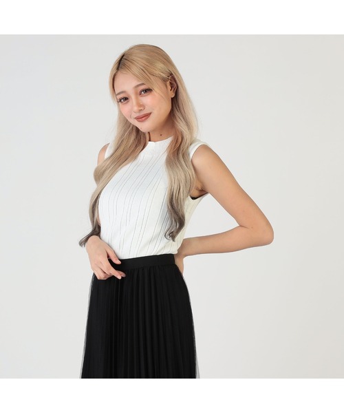 CECIL McBEE（セシルマクビー）の「接触冷感ウォッシャブル　ランダムリブノースリプルオーバー（タンクトップ・レディース・ブラック/オフホワイト/ブルー/ピンク/グリーン/ベージュ/モカ/ネイビー・MEDIUM）」の2枚目の写真