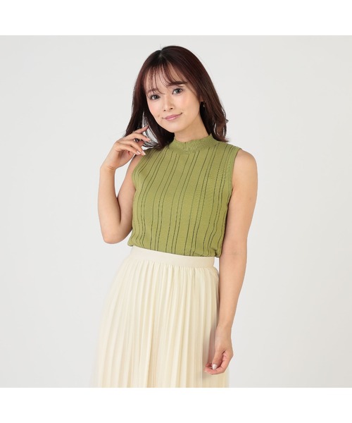 CECIL McBEE（セシルマクビー）の「接触冷感ウォッシャブル　ランダムリブノースリプルオーバー（タンクトップ・レディース・ブラック/オフホワイト/ブルー/ピンク/グリーン/ベージュ/モカ/ネイビー・MEDIUM）」の5枚目の写真