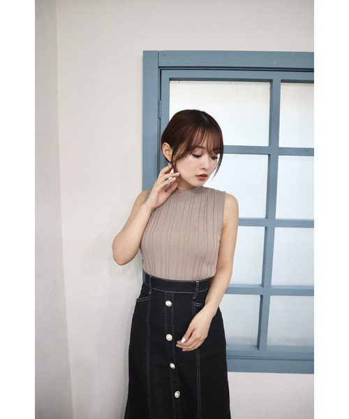 CECIL McBEE（セシルマクビー）の「接触冷感ウォッシャブル　ランダムリブノースリプルオーバー（タンクトップ・レディース・ブラック/オフホワイト/ブルー/ピンク/グリーン/ベージュ/モカ/ネイビー・MEDIUM）」の10枚目の写真