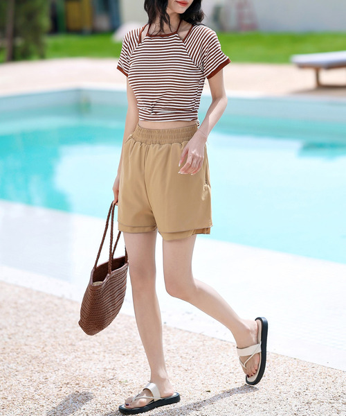 TeddyShop（テディショップ）の「レディース水着 半袖ボーダー柄ホルターネックバックリボンクロップドビキニ 上下2点セット【WEB限定】（水着・レディース・ネイビー/ブラック×ブラック/ブラック×グレー/ブラウン系その他/ブラック×グリーン・S/M/L）」の22枚目の写真