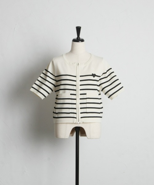 &. NOSTALGIA(アンドドットノスタルジア)の「【ZOZO限定】スポンディッシュジップショートカーデ(カーディガン/ボレロ・レディース・ブラック/ホワイト×ブラック/アイボリー・M)」の5枚目の写真