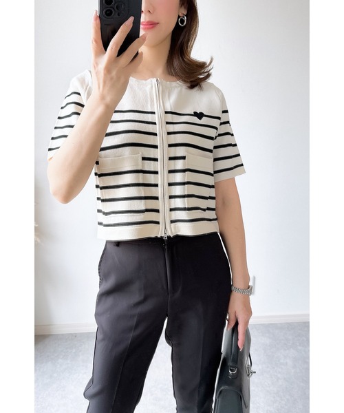 &. NOSTALGIA(アンドドットノスタルジア)の「【ZOZO限定】スポンディッシュジップショートカーデ(カーディガン/ボレロ・レディース・ブラック/ホワイト×ブラック/アイボリー・M)」の20枚目の写真