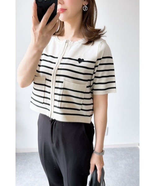 &. NOSTALGIA(アンドドットノスタルジア)の「【ZOZO限定】スポンディッシュジップショートカーデ(カーディガン/ボレロ・レディース・ブラック/ホワイト×ブラック/アイボリー・M)」の21枚目の写真