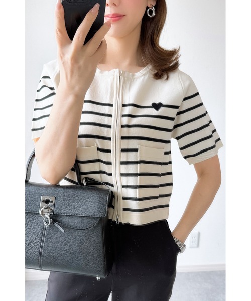 &. NOSTALGIA(アンドドットノスタルジア)の「【ZOZO限定】スポンディッシュジップショートカーデ(カーディガン/ボレロ・レディース・ブラック/ホワイト×ブラック/アイボリー・M)」の22枚目の写真