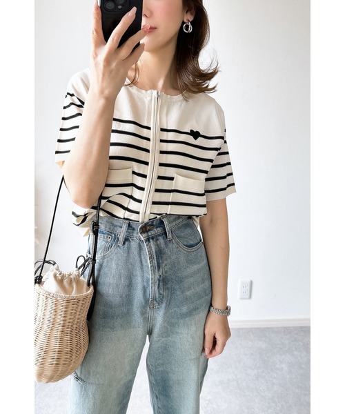 &. NOSTALGIA(アンドドットノスタルジア)の「【ZOZO限定】スポンディッシュジップショートカーデ(カーディガン/ボレロ・レディース・ブラック/ホワイト×ブラック/アイボリー・M)」の16枚目の写真