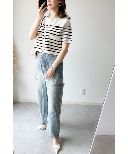 &. NOSTALGIA(アンドドットノスタルジア)の「【ZOZO限定】スポンディッシュジップショートカーデ(カーディガン/ボレロ・レディース・ブラック/ホワイト×ブラック/アイボリー・M)」の17枚目の写真