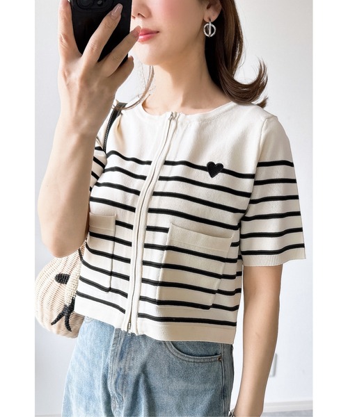 &. NOSTALGIA(アンドドットノスタルジア)の「【ZOZO限定】スポンディッシュジップショートカーデ(カーディガン/ボレロ・レディース・ブラック/ホワイト×ブラック/アイボリー・M)」の18枚目の写真