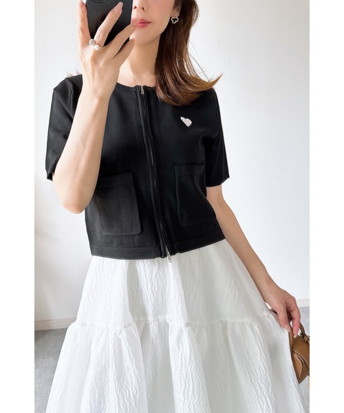 &. NOSTALGIA(アンドドットノスタルジア)の「【ZOZO限定】スポンディッシュジップショートカーデ(カーディガン/ボレロ・レディース・ブラック/ホワイト×ブラック/アイボリー・M)」の9枚目の写真