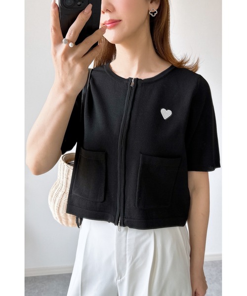 &. NOSTALGIA(アンドドットノスタルジア)の「【ZOZO限定】スポンディッシュジップショートカーデ(カーディガン/ボレロ・レディース・ブラック/ホワイト×ブラック/アイボリー・M)」の11枚目の写真