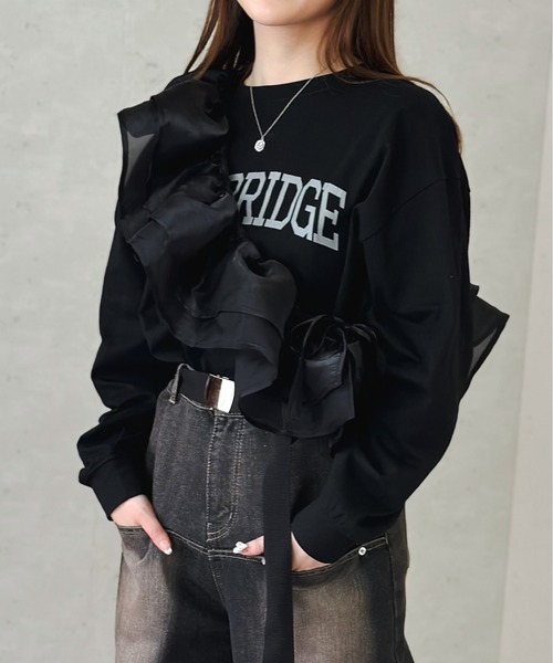 Per sist ence(パーシエンス)の「ラメオーガンジーサッシュ(Tシャツ/カットソー・レディース・オフホワイト/グレー/ブラック・FREE)」の2枚目の写真