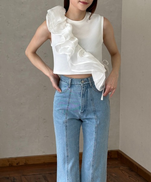 Per sist ence(パーシエンス)の「ラメオーガンジーサッシュ(Tシャツ/カットソー・レディース・オフホワイト/グレー/ブラック・FREE)」の19枚目の写真