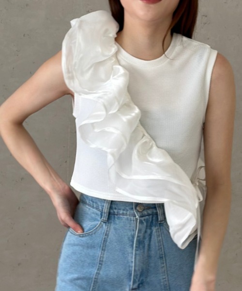 Per sist ence(パーシエンス)の「ラメオーガンジーサッシュ(Tシャツ/カットソー・レディース・オフホワイト/グレー/ブラック・FREE)」の18枚目の写真