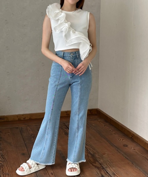 Per sist ence(パーシエンス)の「ラメオーガンジーサッシュ(Tシャツ/カットソー・レディース・オフホワイト/グレー/ブラック・FREE)」の17枚目の写真