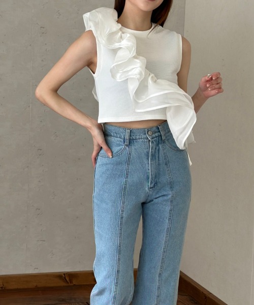 Per sist ence(パーシエンス)の「ラメオーガンジーサッシュ(Tシャツ/カットソー・レディース・オフホワイト/グレー/ブラック・FREE)」の16枚目の写真