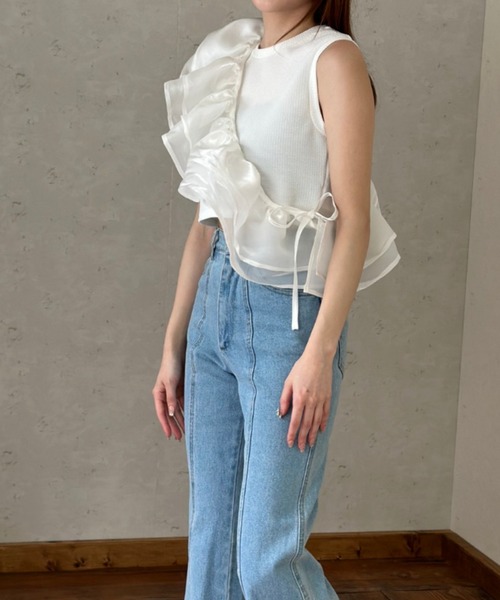 Per sist ence(パーシエンス)の「ラメオーガンジーサッシュ(Tシャツ/カットソー・レディース・オフホワイト/グレー/ブラック・FREE)」の15枚目の写真
