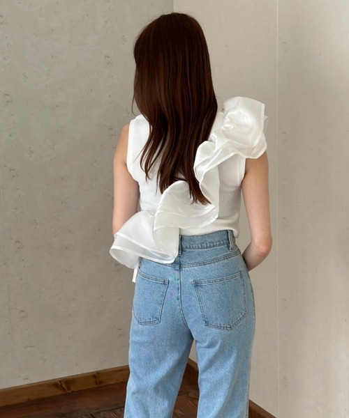 Per sist ence(パーシエンス)の「ラメオーガンジーサッシュ(Tシャツ/カットソー・レディース・オフホワイト/グレー/ブラック・FREE)」の13枚目の写真