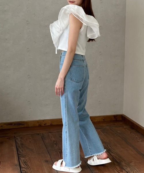 Per sist ence(パーシエンス)の「ラメオーガンジーサッシュ(Tシャツ/カットソー・レディース・オフホワイト/グレー/ブラック・FREE)」の8枚目の写真