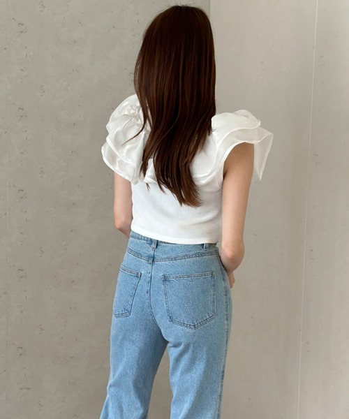 Per sist ence(パーシエンス)の「ラメオーガンジーサッシュ(Tシャツ/カットソー・レディース・オフホワイト/グレー/ブラック・FREE)」の6枚目の写真