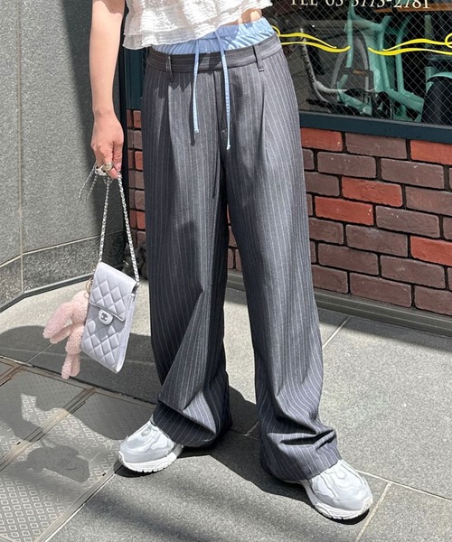 Alley by w closet(アリーバイダブルクローゼット)の「【Alley】ダブルウエストスラックスパンツ(スラックス・レディース・ライトグレー/グレー/ホワイト系その他・FREE)」の3枚目の写真