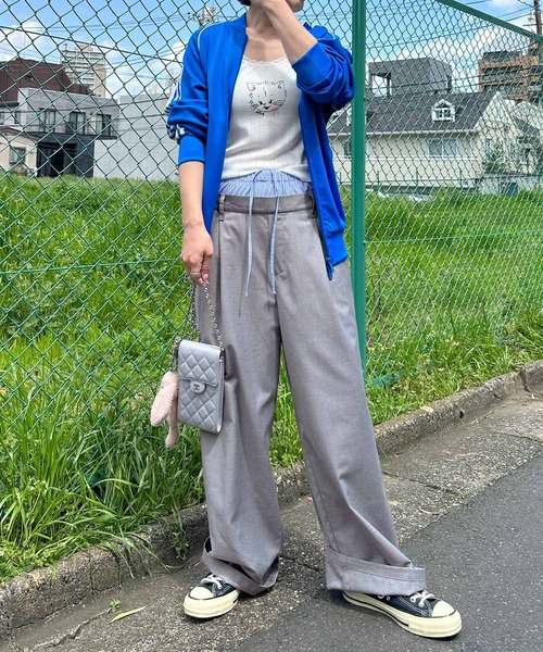 Alley by w closet(アリーバイダブルクローゼット)の「【Alley】ダブルウエストスラックスパンツ(スラックス・レディース・ライトグレー/グレー/ホワイト系その他・FREE)」の4枚目の写真