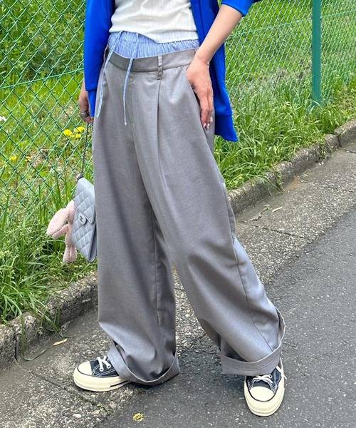 Alley by w closet(アリーバイダブルクローゼット)の「【Alley】ダブルウエストスラックスパンツ(スラックス・レディース・ライトグレー/グレー/ホワイト系その他・FREE)」の5枚目の写真