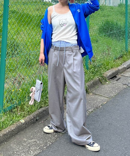 Alley by w closet(アリーバイダブルクローゼット)の「【Alley】ダブルウエストスラックスパンツ(スラックス・レディース・ライトグレー/グレー/ホワイト系その他・FREE)」の6枚目の写真