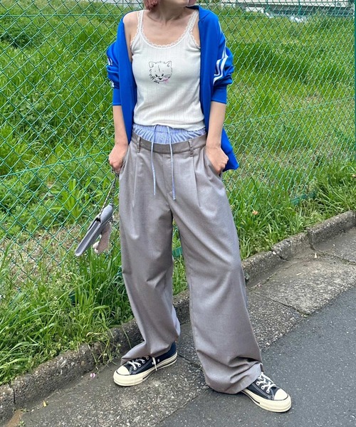 Alley by w closet(アリーバイダブルクローゼット)の「【Alley】ダブルウエストスラックスパンツ(スラックス・レディース・ライトグレー/グレー/ホワイト系その他・FREE)」の7枚目の写真