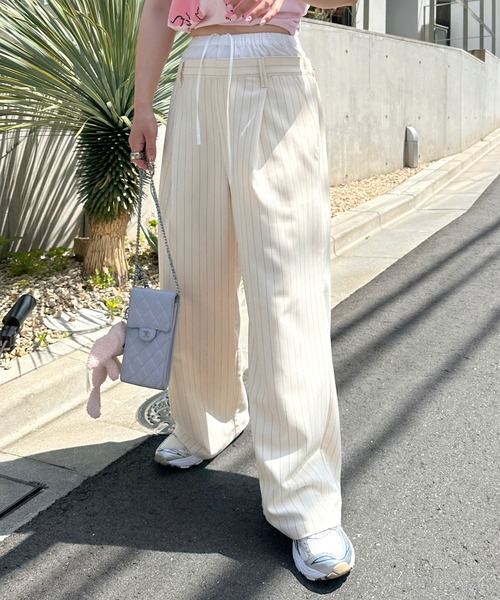 Alley by w closet(アリーバイダブルクローゼット)の「【Alley】ダブルウエストスラックスパンツ(スラックス・レディース・ライトグレー/グレー/ホワイト系その他・FREE)」の14枚目の写真