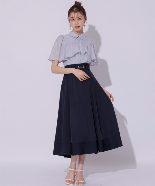 SWINGLE（スウィングル）の「ビットベルトヘム切替フレアスカート（スカート・レディース・ブラック系その他5/ネイビー/クリーム・FREE）」の3枚目の写真