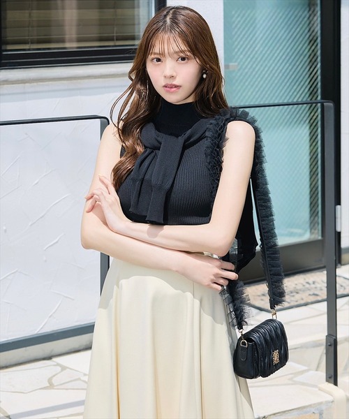 SWINGLE（スウィングル）の「ビットベルトヘム切替フレアスカート（スカート・レディース・ブラック系その他5/ネイビー/クリーム・FREE）」の7枚目の写真