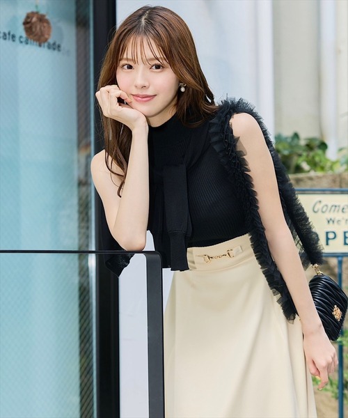 SWINGLE（スウィングル）の「ビットベルトヘム切替フレアスカート（スカート・レディース・ブラック系その他5/ネイビー/クリーム・FREE）」の8枚目の写真