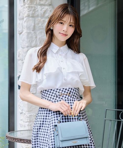 SWINGLE（スウィングル）の「ビットベルトヘム切替フレアスカート（スカート・レディース・ブラック系その他5/ネイビー/クリーム・FREE）」の11枚目の写真