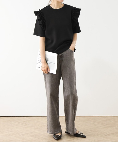 AMELY（エミリー）の「フリルショルダートップス（Tシャツ/カットソー・レディース・ブラック/ホワイト/グレー・フリー）」の10枚目の写真