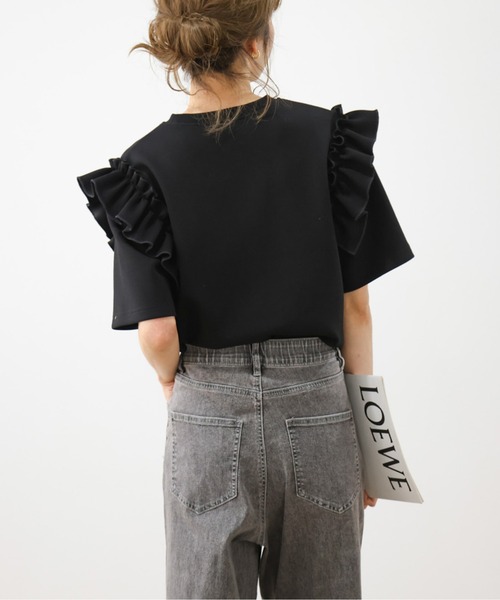 AMELY（エミリー）の「フリルショルダートップス（Tシャツ/カットソー・レディース・ブラック/ホワイト/グレー・フリー）」の12枚目の写真