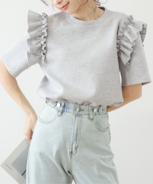 AMELY（エミリー）の「フリルショルダートップス（Tシャツ/カットソー・レディース・ブラック/ホワイト/グレー・フリー）」の16枚目の写真