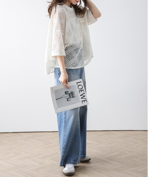 La-gemme(ラジェム)の「透かし編みサマートップス(Tシャツ/カットソー・レディース・ブラック/ホワイト・フリー)」の22枚目の写真