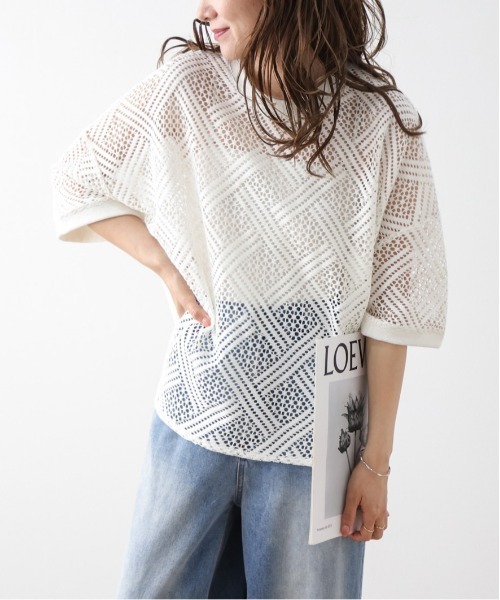 La-gemme(ラジェム)の「透かし編みサマートップス(Tシャツ/カットソー・レディース・ブラック/ホワイト・フリー)」の3枚目の写真