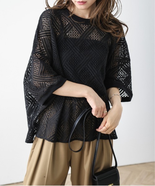 La-gemme(ラジェム)の「透かし編みサマートップス(Tシャツ/カットソー・レディース・ブラック/ホワイト・フリー)」の8枚目の写真