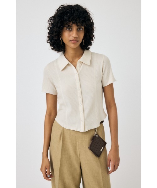 MOUSSY（マウジー）の「MELLOW POLO トップス（Tシャツ/カットソー・レディース・ブラック/ターコイズブルー/オフホワイト/オレンジ・FREE）」の2枚目の写真