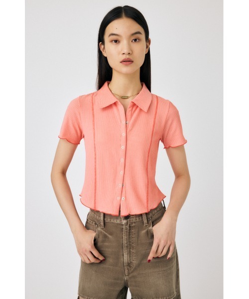 MOUSSY（マウジー）の「MELLOW POLO トップス（Tシャツ/カットソー・レディース・ブラック/ターコイズブルー/オフホワイト/オレンジ・FREE）」の4枚目の写真