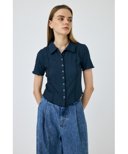 MOUSSY（マウジー）の「MELLOW POLO トップス（Tシャツ/カットソー・レディース・ブラック/ターコイズブルー/オフホワイト/オレンジ・FREE）」の5枚目の写真