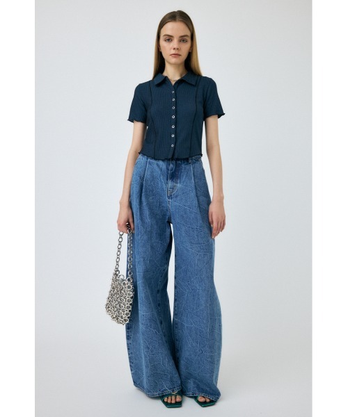 MOUSSY（マウジー）の「MELLOW POLO トップス（Tシャツ/カットソー・レディース・ブラック/ターコイズブルー/オフホワイト/オレンジ・FREE）」の6枚目の写真