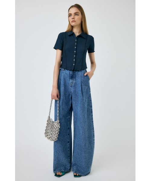 MOUSSY（マウジー）の「MELLOW POLO トップス（Tシャツ/カットソー・レディース・ブラック/ターコイズブルー/オフホワイト/オレンジ・FREE）」の7枚目の写真