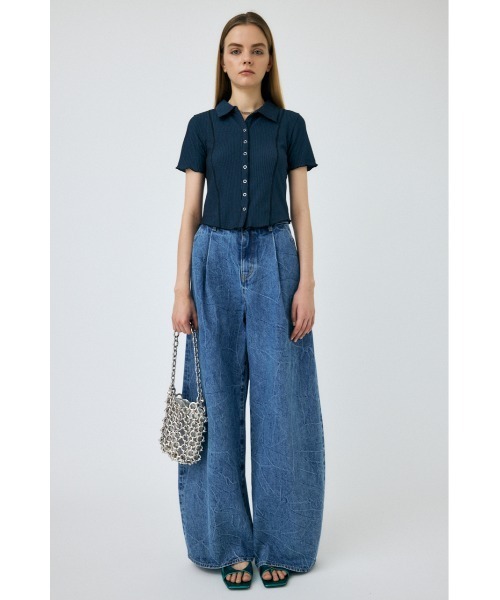 MOUSSY（マウジー）の「MELLOW POLO トップス（Tシャツ/カットソー・レディース・ブラック/ターコイズブルー/オフホワイト/オレンジ・FREE）」の8枚目の写真