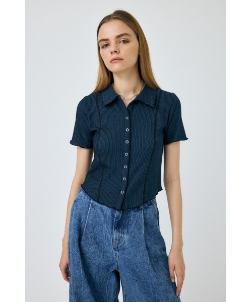 MOUSSY（マウジー）の「MELLOW POLO トップス（Tシャツ/カットソー・レディース・ブラック/ターコイズブルー/オフホワイト/オレンジ・FREE）」の9枚目の写真