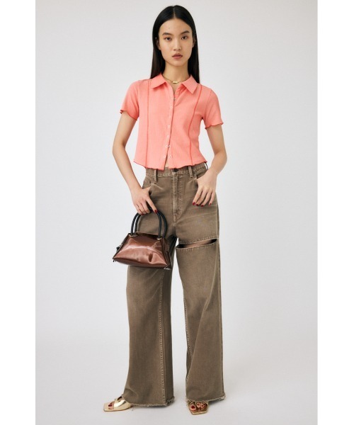 MOUSSY（マウジー）の「MELLOW POLO トップス（Tシャツ/カットソー・レディース・ブラック/ターコイズブルー/オフホワイト/オレンジ・FREE）」の14枚目の写真