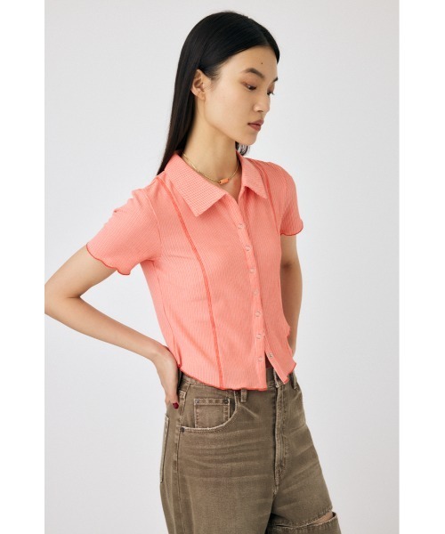 MOUSSY（マウジー）の「MELLOW POLO トップス（Tシャツ/カットソー・レディース・ブラック/ターコイズブルー/オフホワイト/オレンジ・FREE）」の16枚目の写真
